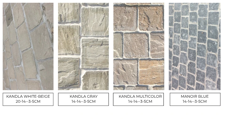 Kandla Grey natuursteen oprit aangelegd met kasseien