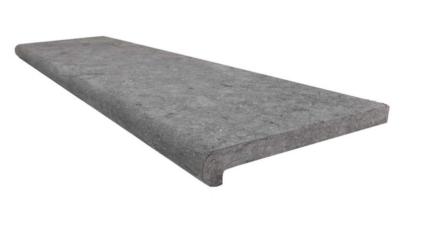 BELGISCHE BLAUWSTEEN GEZANDSTRAALD LUX - ZWEMBADBOORD 120,4//35//3-5CM - ORLEANS 180° AFGERONDE NEUS