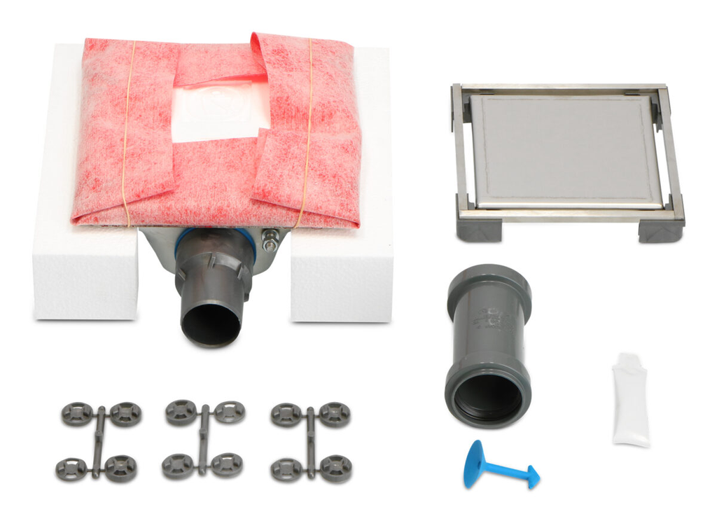 [6018 150150] DOUCHEGOOT MET BETEGELBAAR ROOSTER INOX GRIJS - VIERKANT 15/15CM